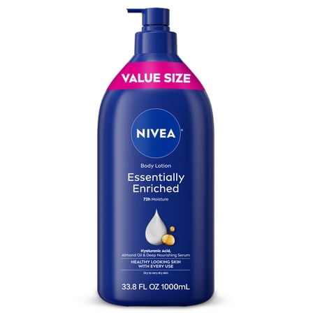NIVEA Essentially Enriched Body Lotion for Dry Skin with Hyaluronic Acid and Almond Oil, Value Size 33.8 fl oz