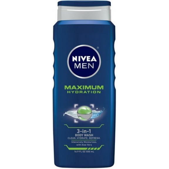 NIVEA FOR MEN Maximum Hydration 3-in-1 Body Wash , 16.9 oz (Pack of 3)