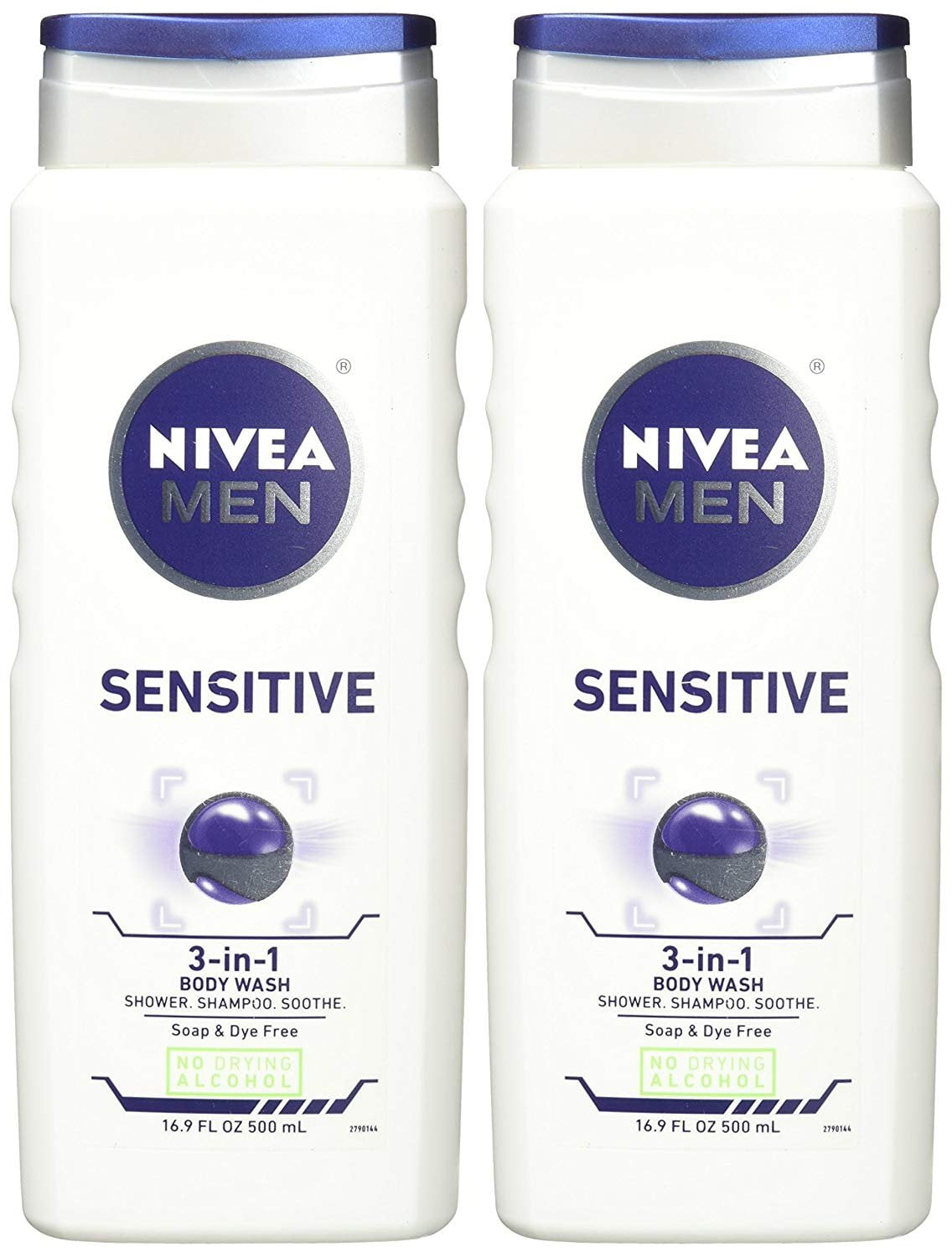 NIVEA FOR MEN Sensitive Body Wash 16.90 oz (Pack of 2)
