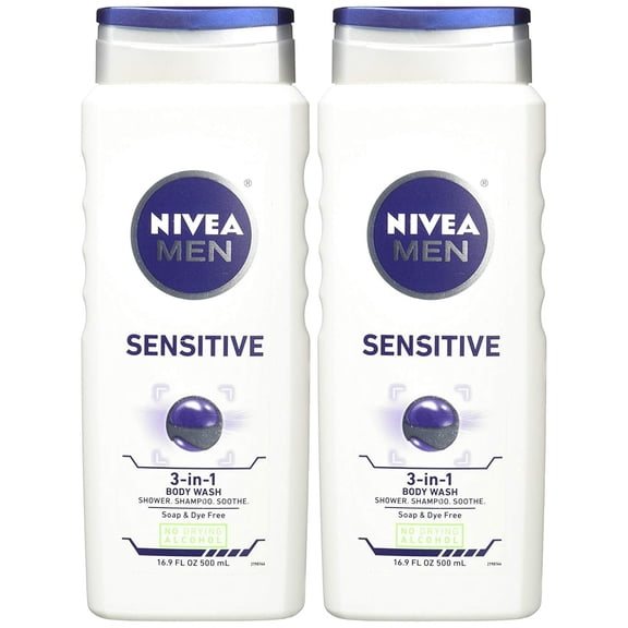 NIVEA FOR MEN Sensitive Body Wash 16.90 oz (Pack of 2)