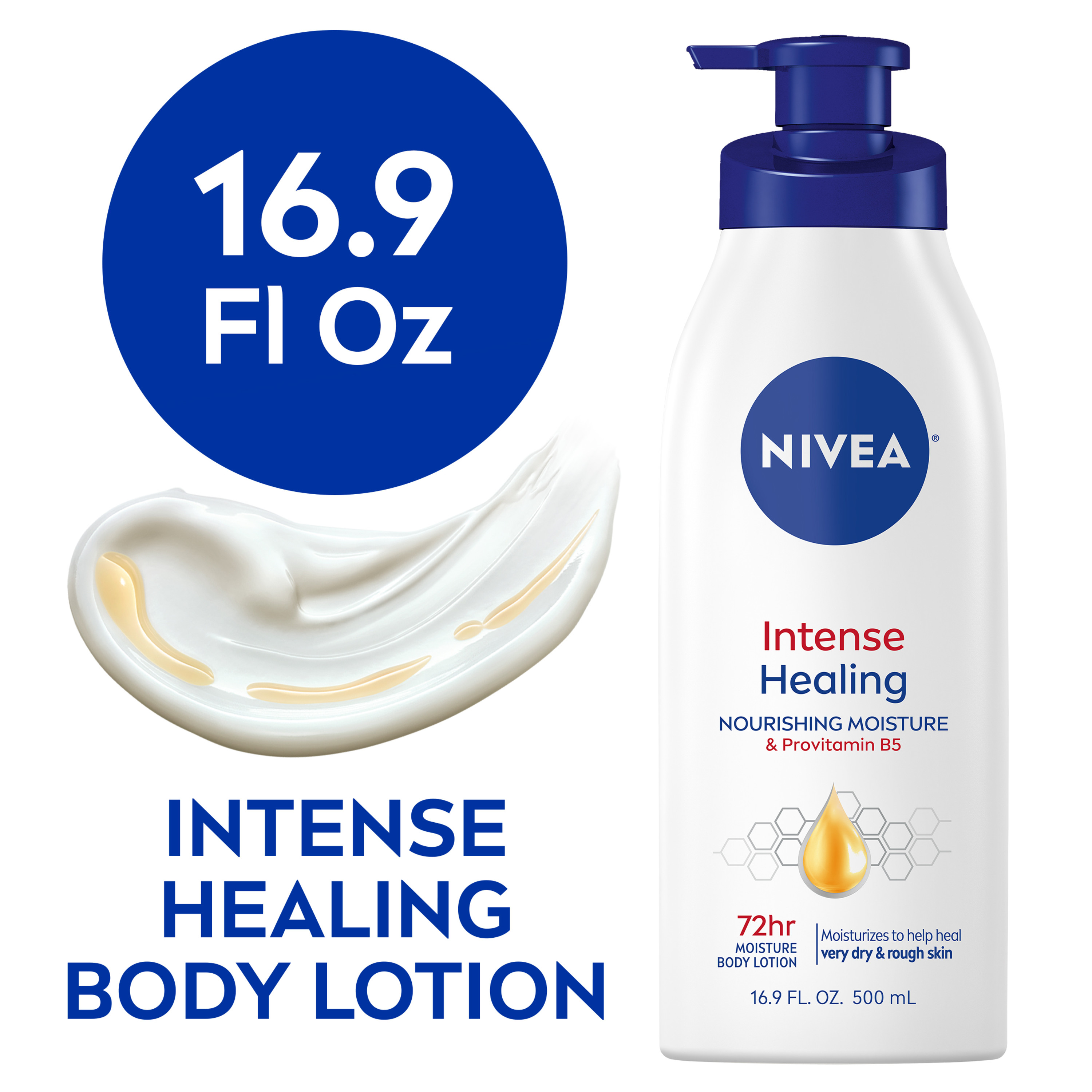 NIVEA Intense Healing Body Lotion, 72 Hour Moisture for Dry to Very Dry Skin, 16.9 Fl Oz Pump Bottle - image 1 of 12