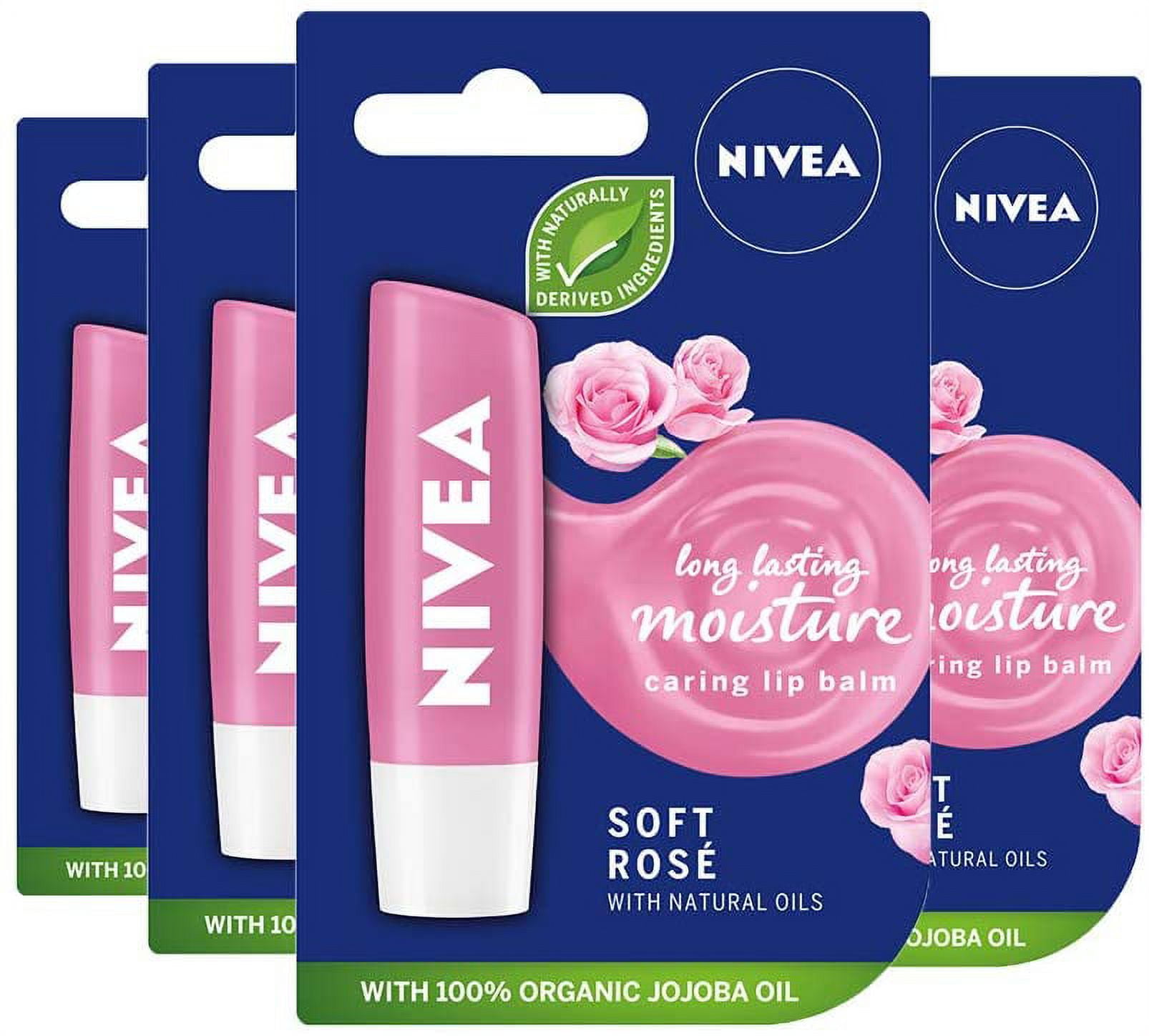 NIVEA Lip Balm Soft Ros? Pack of 4 (4 x 4.8g), Protective Lip