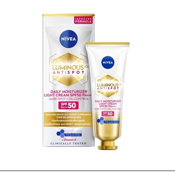 NIVEA Luminous 630 Anti-Spot Daily Moisturizer Light Cream SPF50 PA+++, Brightening Face Cream with Thiamidol & Hyaluronic Acid, Dark Spot Corrector, 40 ml