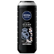 NIVEA MEN Real Madrid Limited Edition Design Active Clean 3-in-1 Mens Body Wash with Charcoal, Vanilla Bourbon Scent, 16.9 fl oz