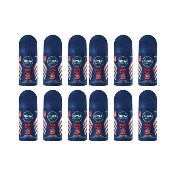 NIVEA MEN DRY IMPACT ANTI-PERSPIRANT DEODORANT ROLL-ON 50ML 12 Pack