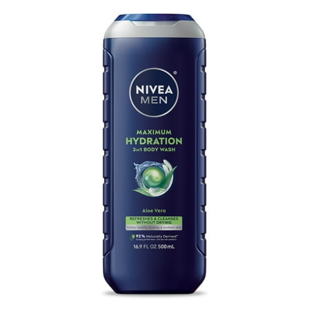 NIVEA MEN Maximum Hydration 3-in-1 Men's Body Wash for Dry Skin with Aloe Vera, 16.9 fl oz