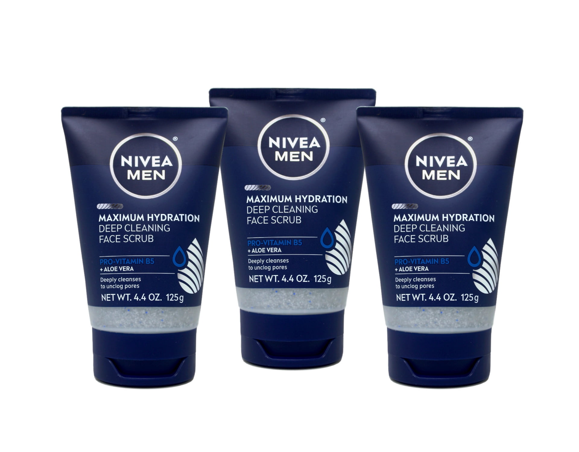 NIVEA MEN Maximum Hydration Deep Cleaning Face Scrub With Aloe Vera, 3 Pack of 4.4 Oz Tubes