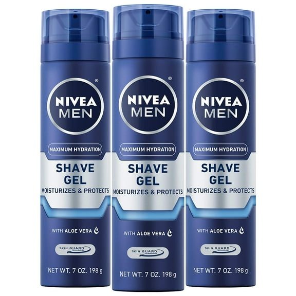 NIVEA MEN Maximum Hydration Shave Gel with Aloe Vera and Provitamin B5, 3 Pack of 7 Oz Cans