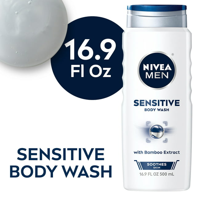 NIVEA MEN Sensitive Body Wash with Bamboo Extract, 16.9 Fl Oz Bottle