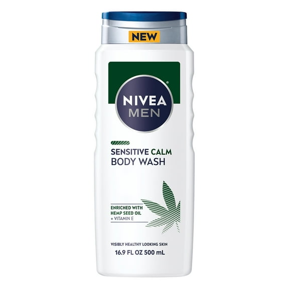 NIVEA MEN Sensitive Calm Body Wash for Sensitive Skin, Hemp Seed Oil, Vitamin E, 16.9 fl oz