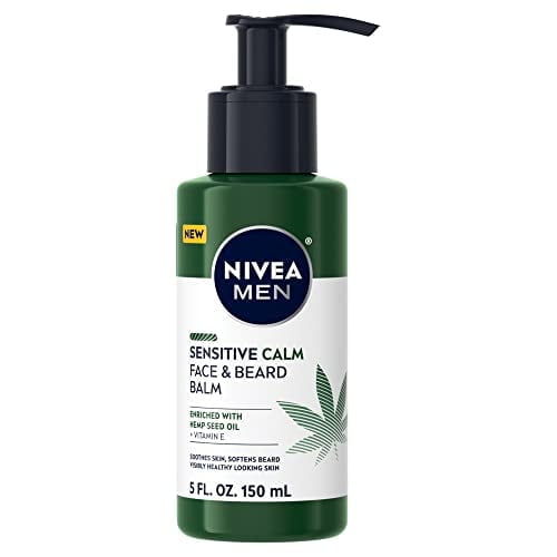 NIVEA MEN Sensitive Calm Face and Beard Balm, Beard Moisturizer, Face Moisturizer for Men, 5 Fl Oz Pump Bottle