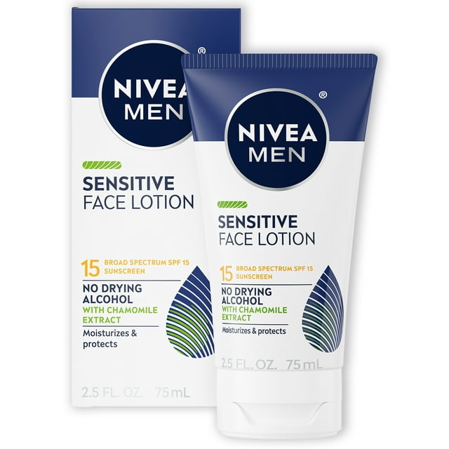 NIVEA MEN Sensitive Face Lotion with Broad Spectrum Sunscreen, SPF 15, 2.5 fl oz Tube