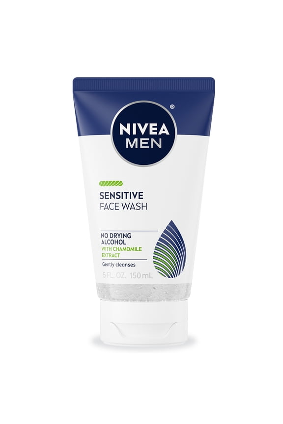 Sensitive Face Wash with Vitamin E and Chamomile Extract, No Drying Alcohol, Gentle Face Wash for Men with Sensitive Skin, Holiday Gifts for Men, 5 Fl Oz Tube