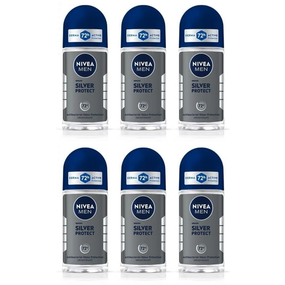 NIVEA MEN Silver Protect Anti-Perspirant Roll-On Deodorant Antibacterial -6 Pack