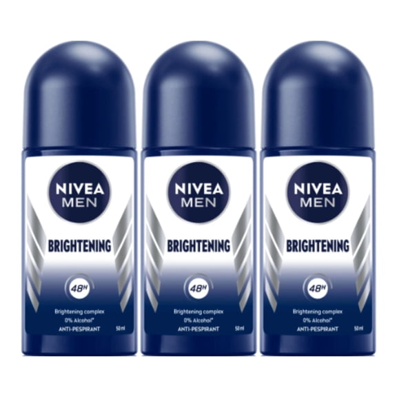 NIVEA Men Brightening Roll-On Deodorant 50ml | 72H Sweat & Odor Protection | Vitamin C & Licorice Extract | Alcohol-Free | Skin Brightening Underarm Care | Long-Lasting Freshness, Pack of 3