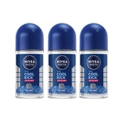 NIVEA Men Cool Kick Anti-Perspirant Roll-On Deodorant 50ml 72 Hour Sweat & Odor Protection, Refreshing Cool Formula with Masculine Scent, Skin Comfort, Quick Dry, Long-Lasting Freshness, 3 Pack