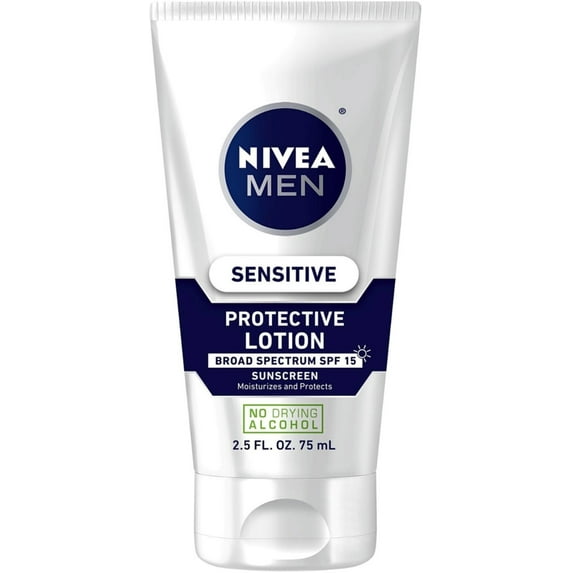 NIVEA Men Sensitive Protective Lotion Sunscreen SPF 15 2.5 oz (Pack of 4)