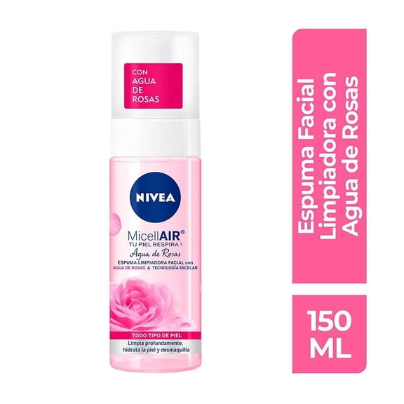 NIVEA Micell Air Foaming Facial Cleanser, Agua de Rosas, 150 ml