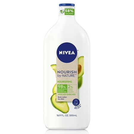NIVEA Nourish by Nature Avocado Enriched Nourishing Body Lotion, 48Hr Moisturizer, 16.9 fl oz