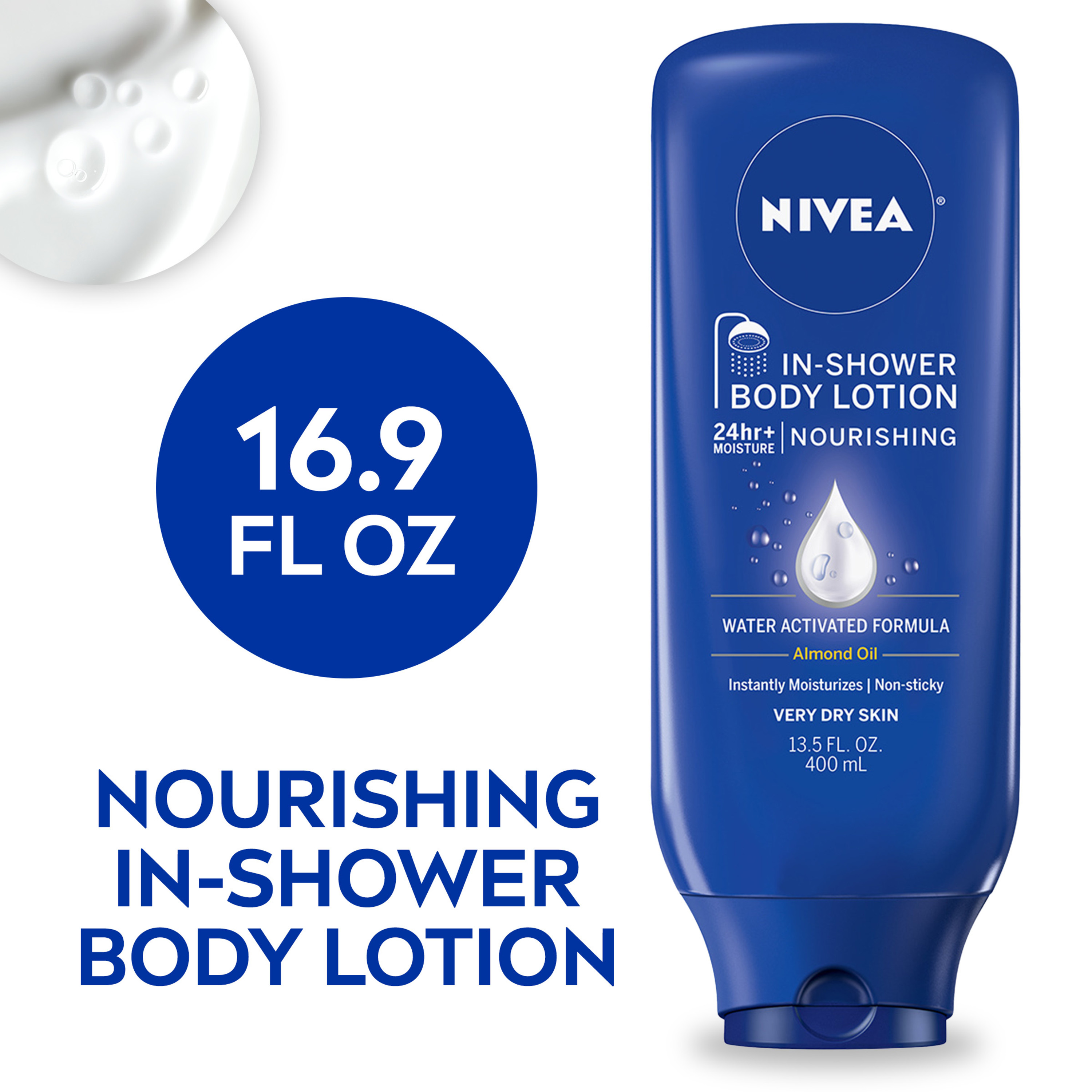 NIVEA Nourishing In Shower Lotion, Body Lotion for Dry Skin, 13.5 Fl Oz Bottle - image 1 of 11