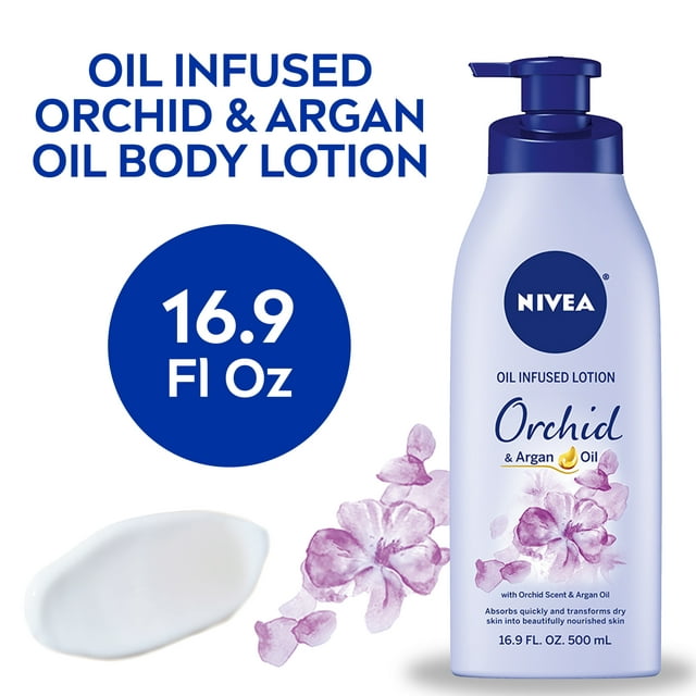 NIVEA Oil Infused Body Lotion, Orchid and Argan Oil, 16.9 Fl Oz Pump Bottle
