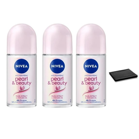 NIVEA Pearl & Beauty Anti-Perspirant Roll-On Deodorant, 72-Hour Odor & Sweat Defense, Soft Underarms with Pearl Extract & Avocado Oil, Alcohol-Free, Floral Scent, 50 ml & Pack of 3
