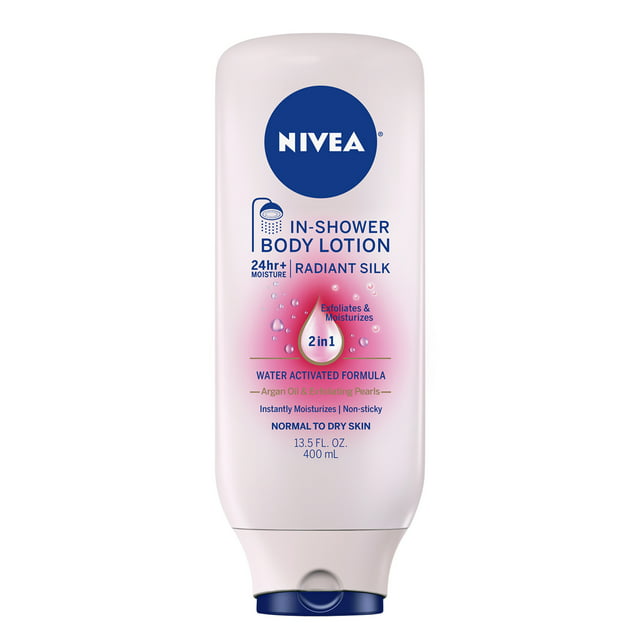 NIVEA Radiant Silk In Shower Body Lotion, 13.5 Fluid Ounce