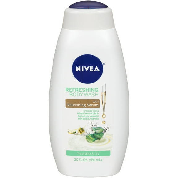 NIVEA Refreshing Fresh Aloe and Lilly Body Wash with Nourishing Serum, 20 fl. oz.