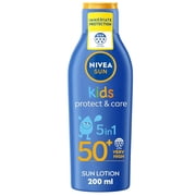 NIVEA SUN Kids Protect & Care SPF 50+ Sun Lotion 200ml | 5-in-1 Skin Protection | UVA/UVB | Extra Water Resistant | New Formula