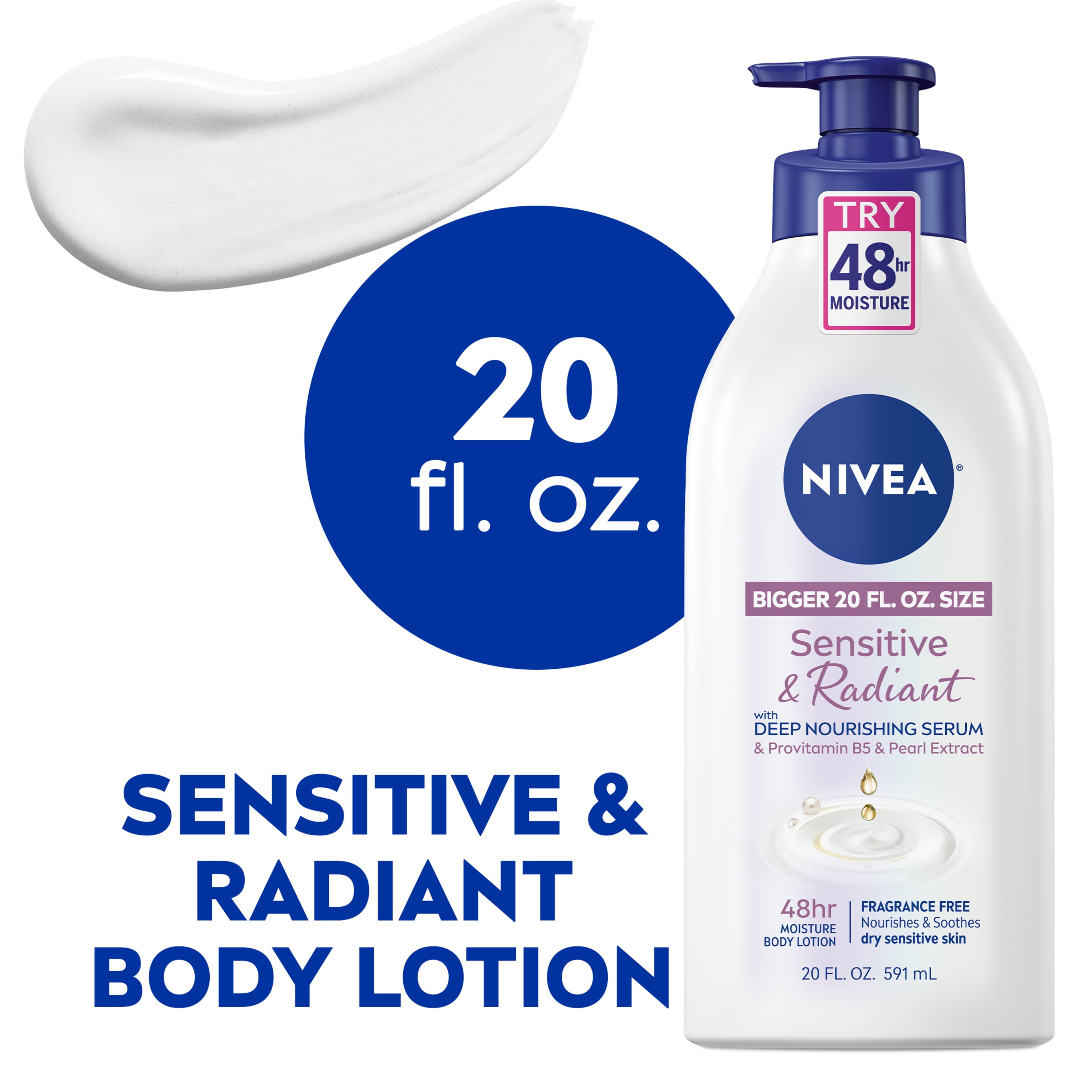 NIVEA Sensitive and Radiant Body Lotion for Dry Skin, Unscented