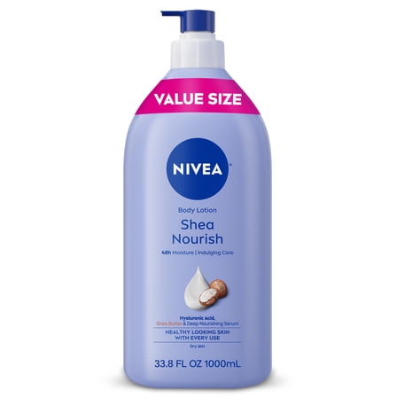 NIVEA Shea Nourish Body Lotion for Dry Skin with Hyaluronic Acid and Shea Butter, Value Size 33.8 fl oz