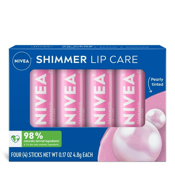 NIVEA Shimmer Lip Care - Tinted Lip Balm for Beautiful, Soft Lips - Pack of 4