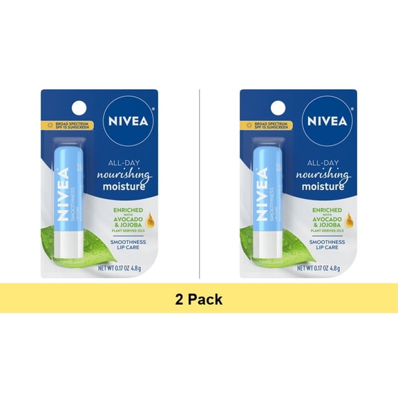 NIVEA Smoothness Lip Care Lip Balm SPF 15 with Shea Butter, Vitamin C & E, 0.17 oz - 2 Pack