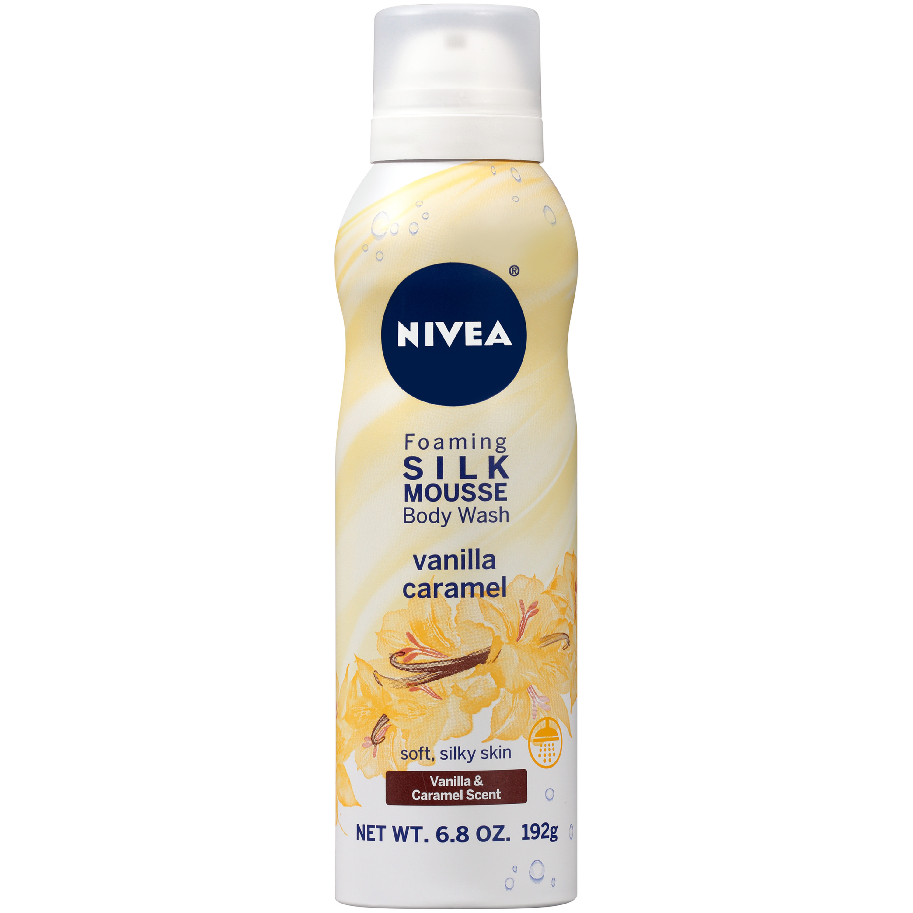NIVEA Vanilla Caramel Foaming Silk Mousse Body Wash, 6.8 oz. Pump Bottle - image 1 of 4
