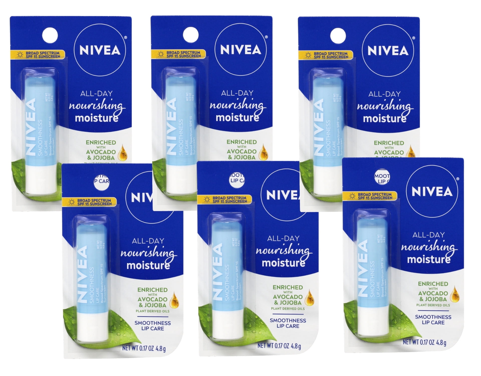 NIVEA a Kiss of Smoothness Hydrating Lip Care SPF 15, 0.17 oz (Pack of 6)