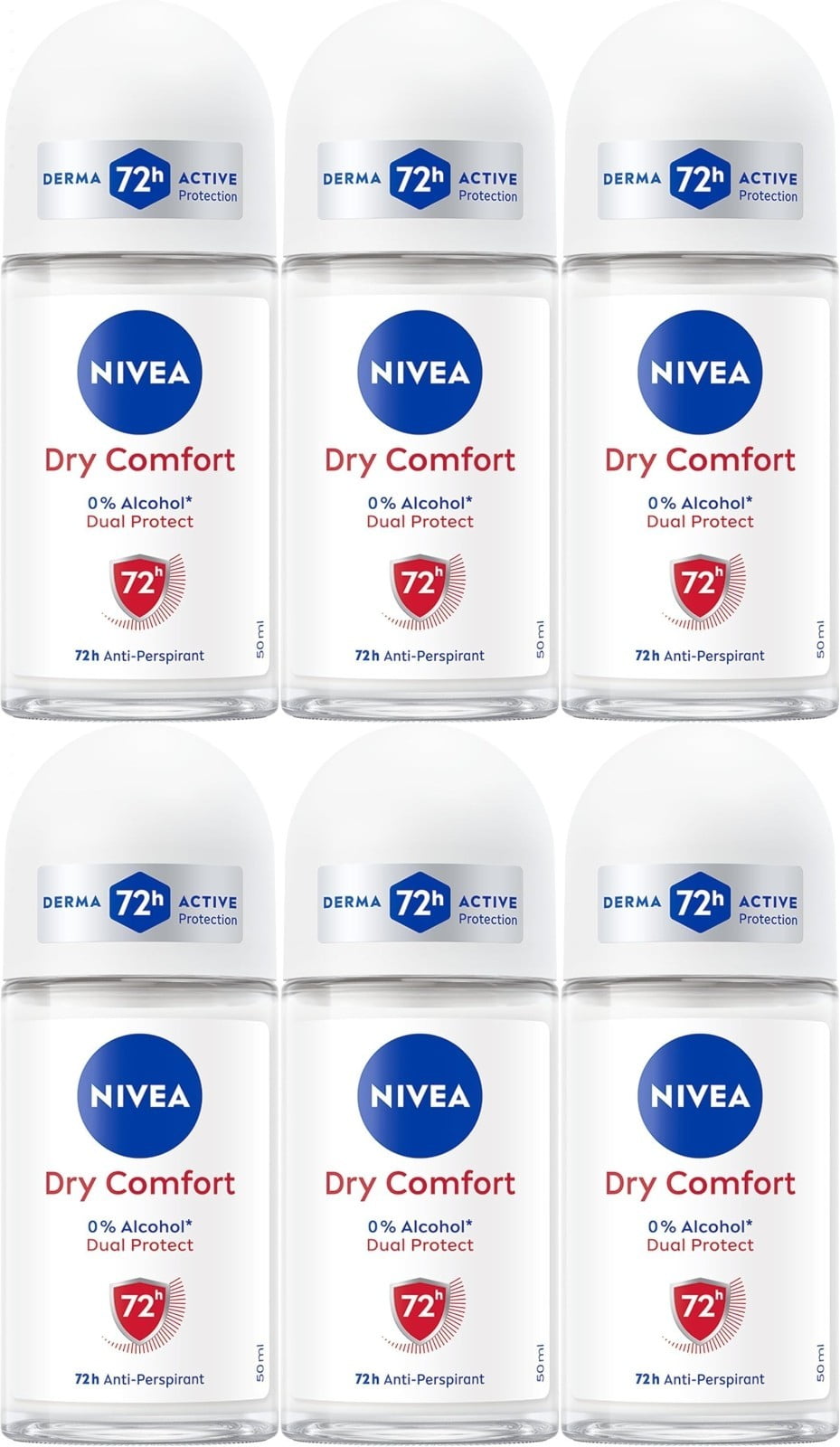 NIVEA women Dry Comfort roll-on antiperspirant deodorant, 72h (6 Pack)