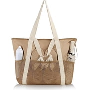 NIVERCE Large Beach Bag for Women   Waterproof Sandproof Foldable Tote with Zipper & Mesh Pockets for Pool, Swim, Travel, Vacation & Everyday Use