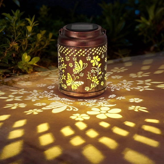 NIWEITA Butterfly Solar Lanterns Outdoor Hanging, Hollowed-Out Metal Waterproof LED Garden Decor Light for Patio Yard Pathway Lawn Front Porch