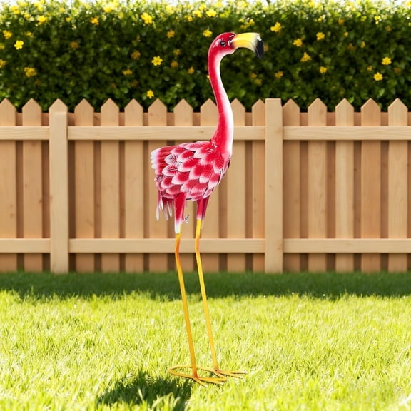 NIWEITA Yard Flamingos Metal Statues,33 Inch Pink Flamingo Sculptures, Outdoor Decor, Patio, Porch, Lawn Ornament Large Iron Yard Decoration