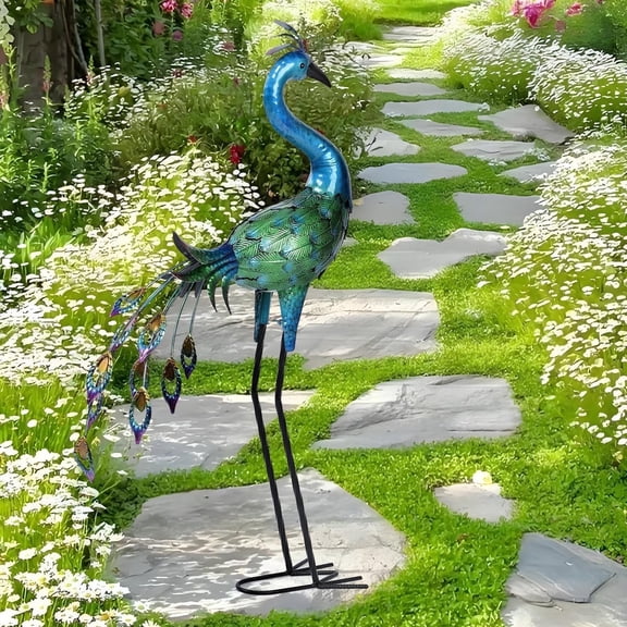 NIWEITA Metal Peacock Statue Yard Ornament - Large Iron Peacock 34" Sculptures, Metal Birds Yard Art Outdoor Statues, Backyard Decor, Patio, Porch, Lawn Garden Decoration