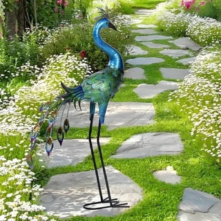 NIWEITA Metal Peacock Statue Yard Ornament - Large Iron Peacock 34" Sculptures, Metal Birds Yard Art Outdoor Statues, Backyard Decor, Patio, Porch, Lawn Garden Decoration