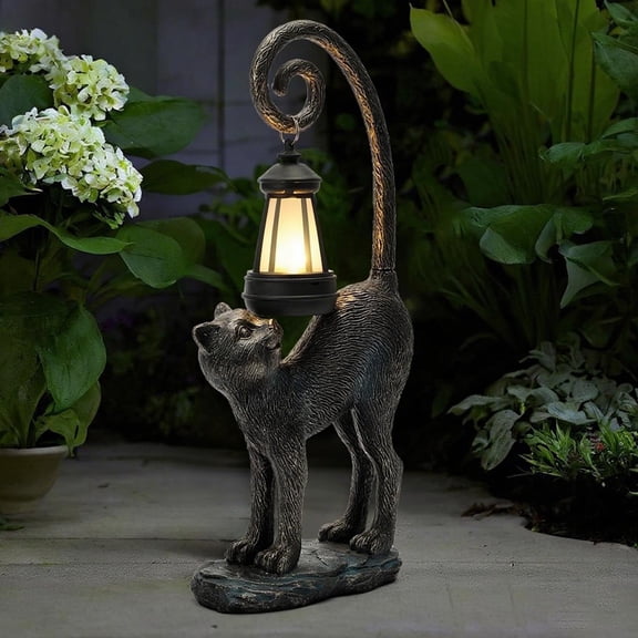 NIWEITA Solar Cat Outdoor Statues for Garden Outdoor Decor Cat Figurine for Yard, Lawn, Patio, Porch, Balcony,Animal Art for Home Backyard
