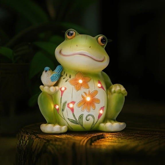 NIWEITA Solar Frog Statue Outdoor Garden Decor with LED Lights, Waterproof Resin Ornament for Porch,Pond, Courtyard, Lawn, Home Outside Decoration