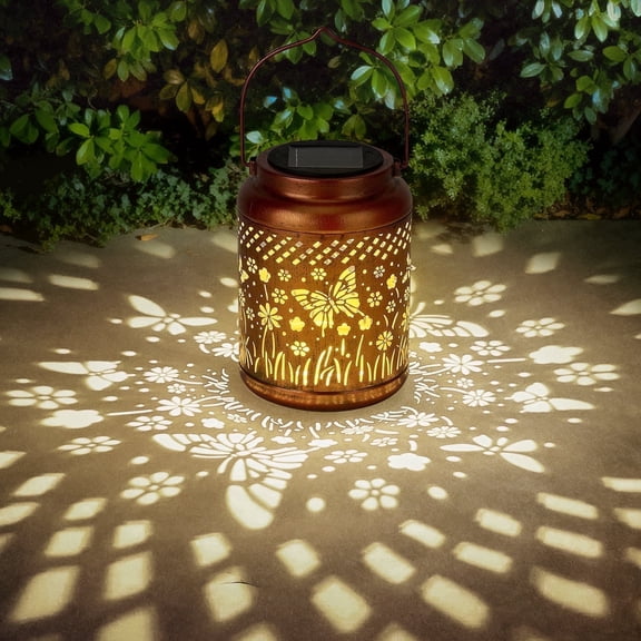 NIWEITA Waterproof Butterfly Solar Hanging Lights - Metal Garden Decor Lantern, Outdoor Light for Patio Yard Porch Pathway