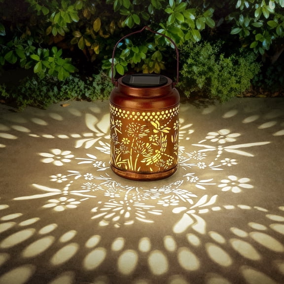 NIWEITA Waterproof Dragonfly Solar Hanging Lantern - Metal Garden Decor Light, Outdoor Decor for Patio Yard Porch Pathway