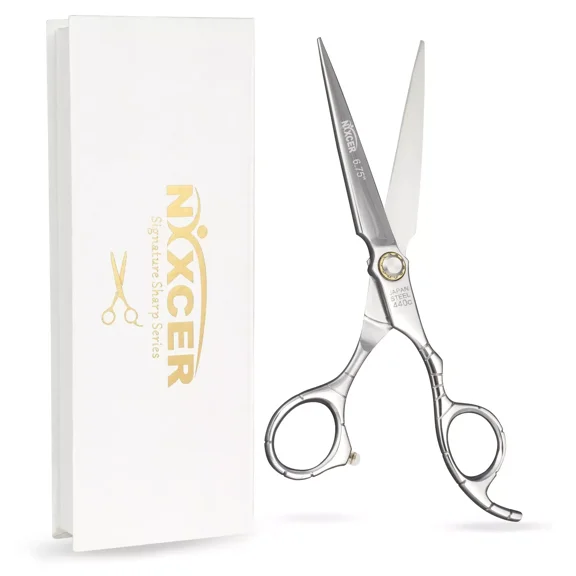 NIXCER PROFESSIONAL SERIES 6.75" SWORD CONVEX EDGE HAIR CUTTING SCISSORS SILVER