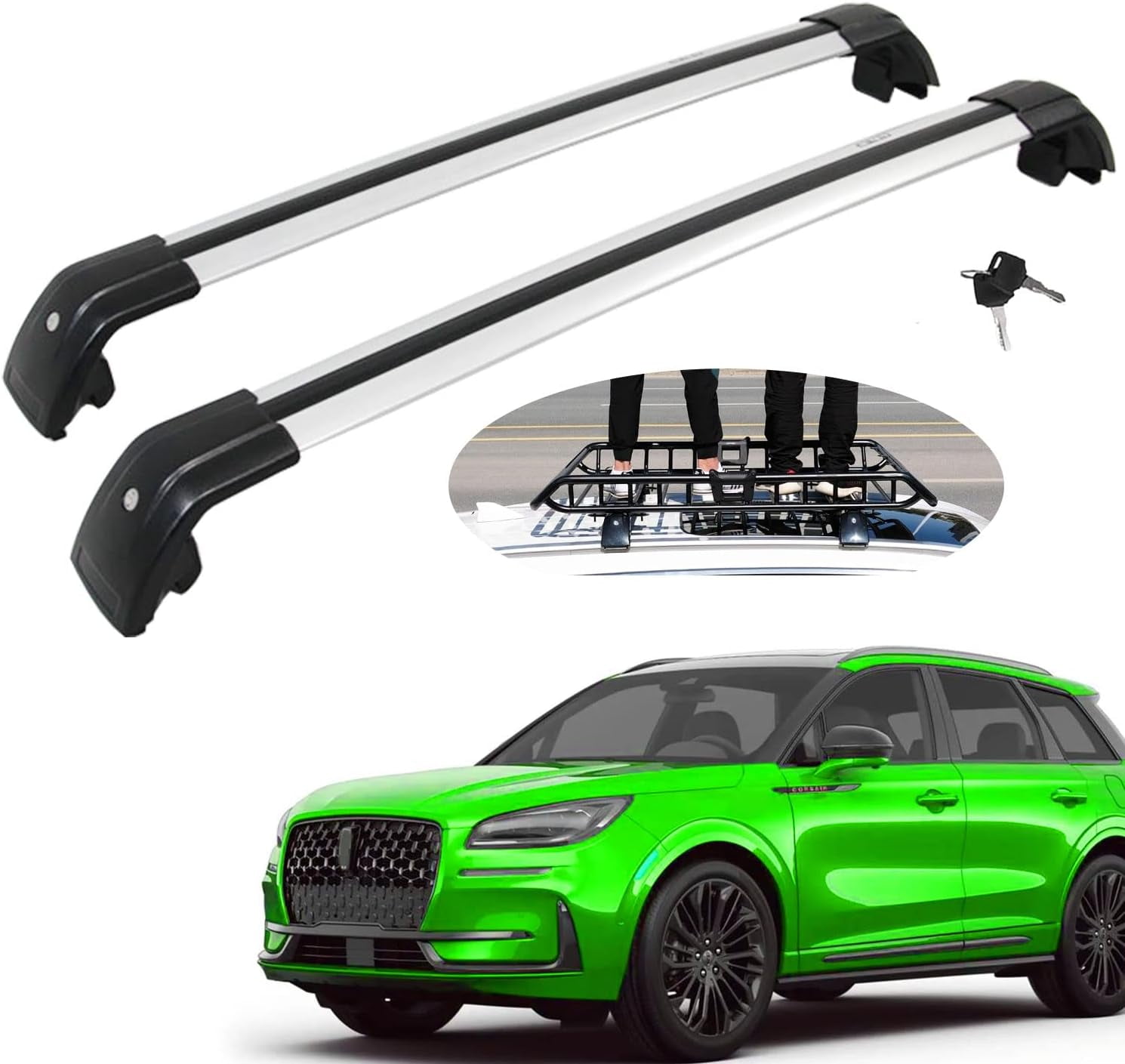 NIXFACE Silver Lockable Cross Bar Roof Racks for Lincoln Corsair 2020