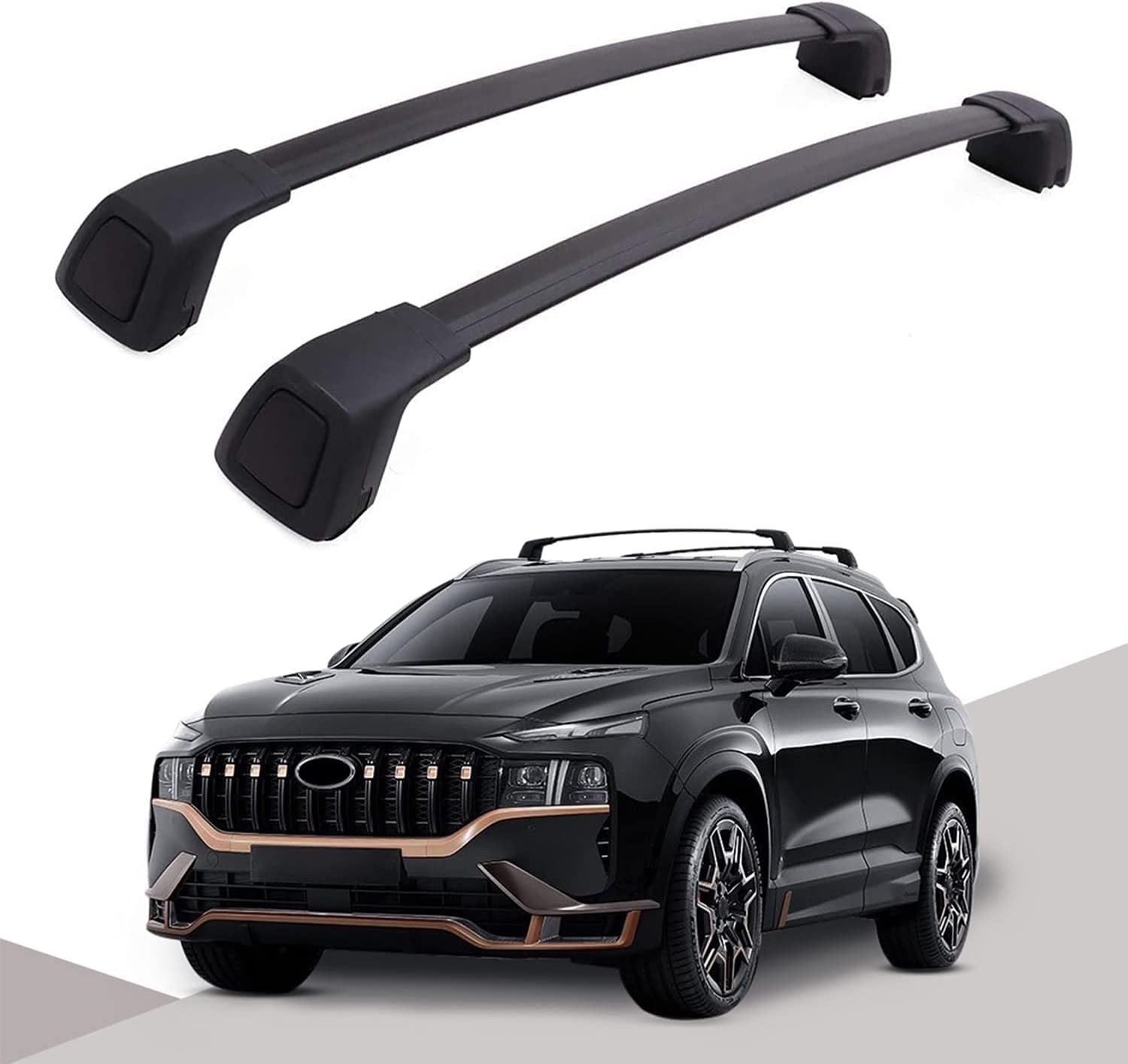 2-Piece Cross Bar Roof Rack For Hyundai Santa Fe 2024+ – Black, Aluminum, 75KG Capacity, Lockable