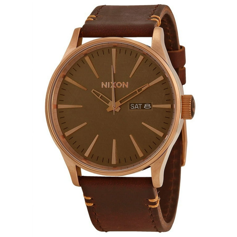 NIXON Sentry Leather A105 Rose Gold Gunmetal Brown 100m