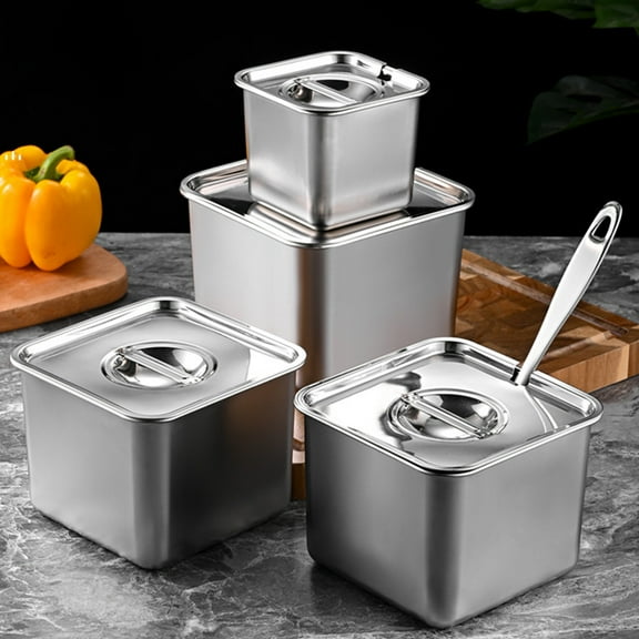 NIYANGLE 1 Set Square Stainless Steel Seasoning Jar For Home Kitchen Countertop Seasoning Containers